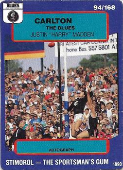 1990 AFL Scanlens Stimorol #94 Justin Madden Front